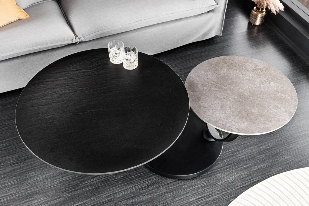 Konferenčný stolík DANCING RINGS 80-135cm otočný keramický čierno-sivý
