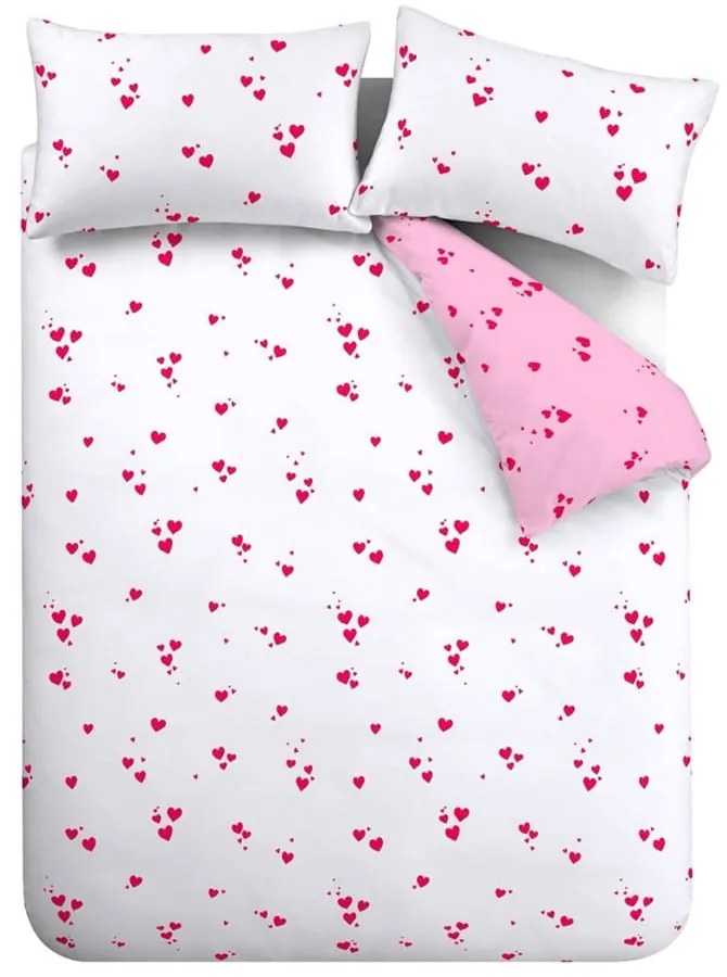 Bielo-ružové predĺžené krepové obliečky na dvojlôžko 230x220 cm Seersucker Heart – Catherine Lansfield