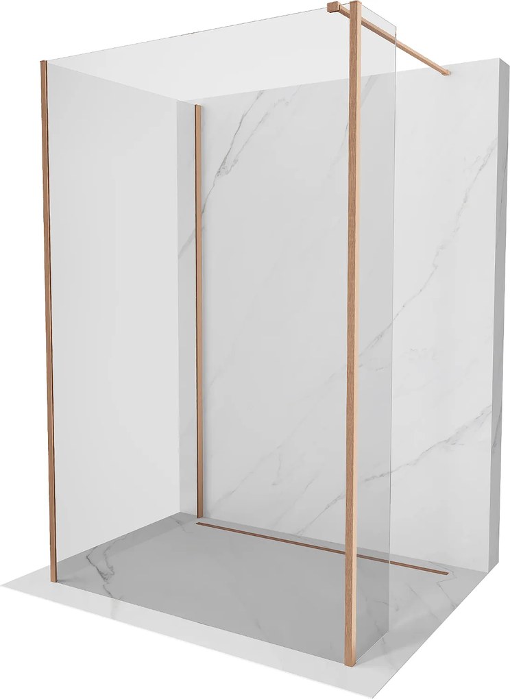 Mexen Kioto, 3-stenová sprchová zástena Walk-In 140 x 95 x 30 cm, 8mm číre sklo, medený matný profil, 800-140-095-221-65-00-030