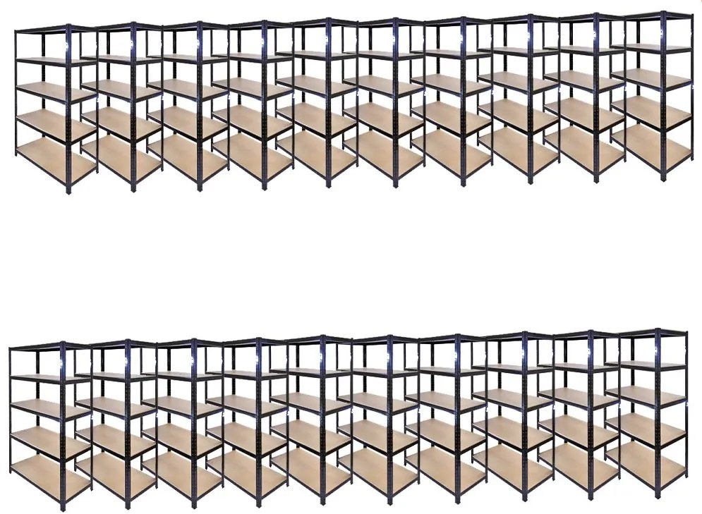 Fistar !!! Akčný balíček: 20x regál 1800x900x300 mm lakovaný 5-policový, nosnosť 875 kg - ČIERNY