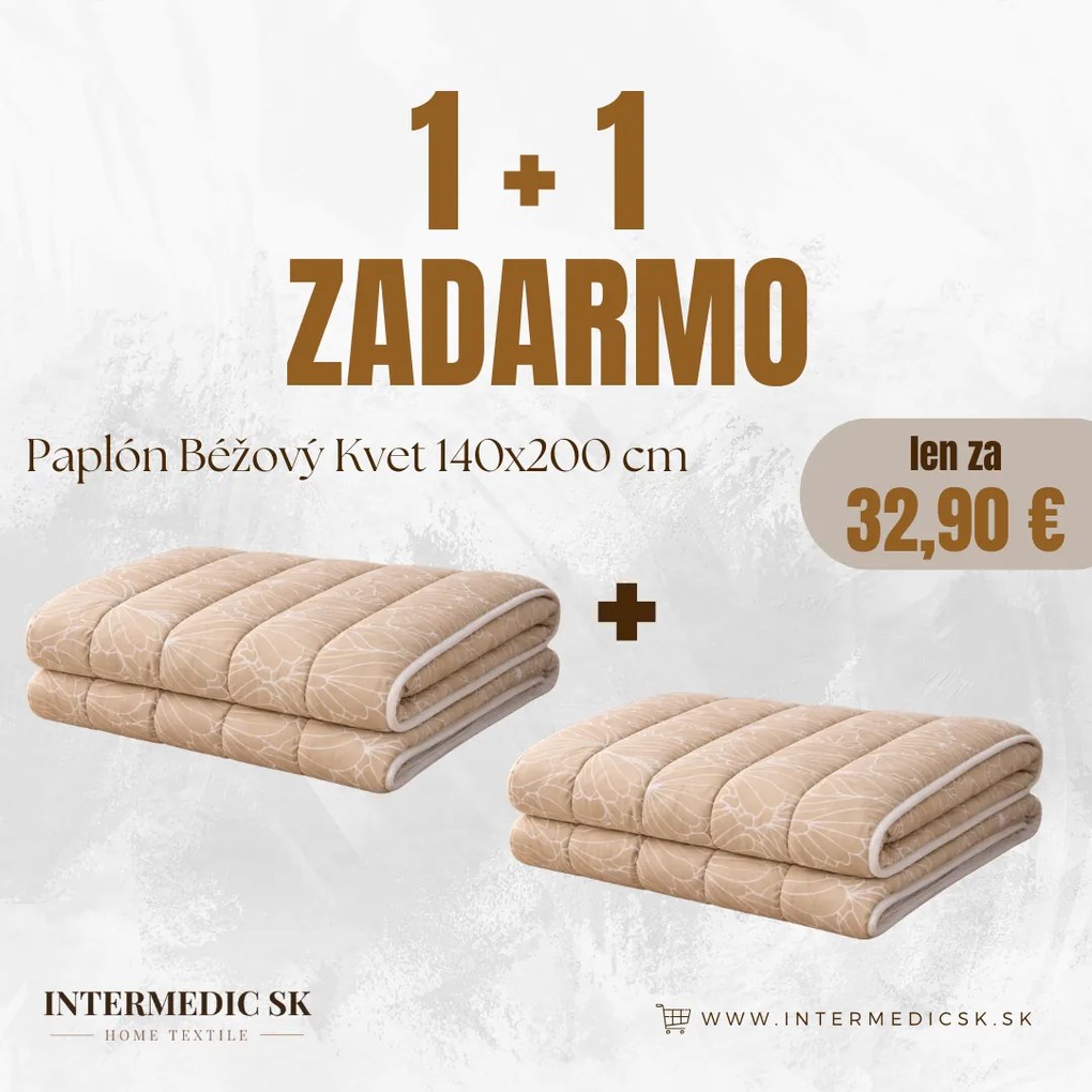 INTERMEDIC SK Celoročný paplón Béžový kvet mikrovlákno 140x200 cm 1+1 zadarmo