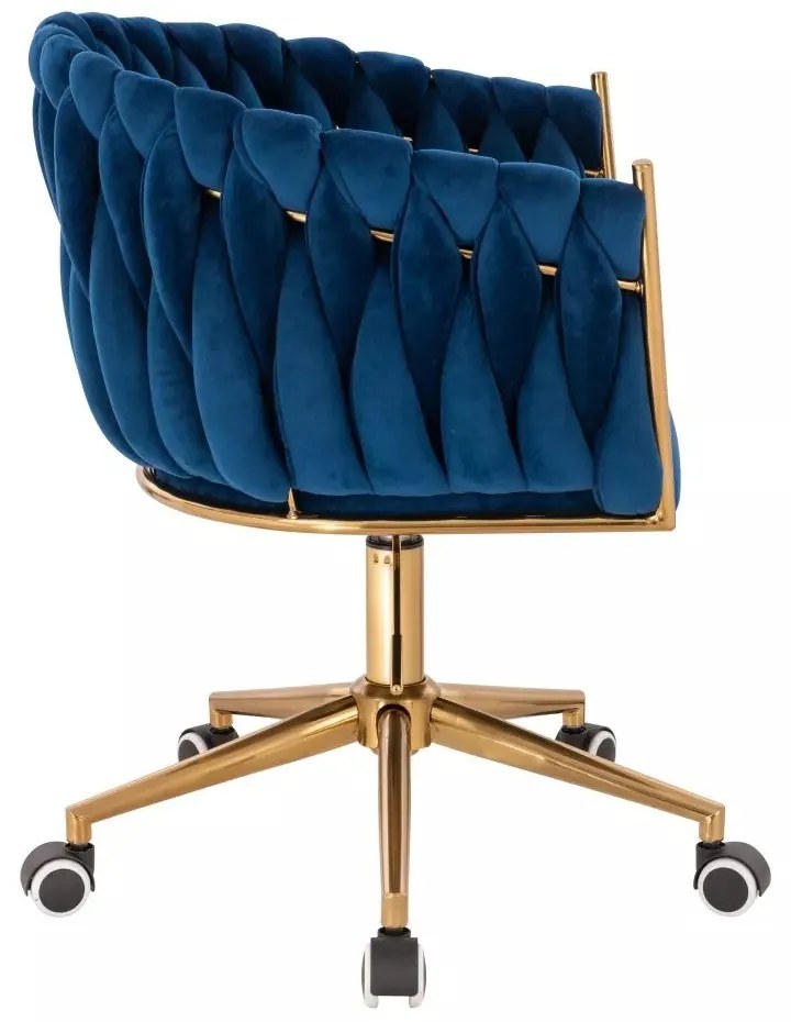 LuxuryForm DESIGN Stolička NORDEN VELUR na zlatej podstave s kolieskami - modrá