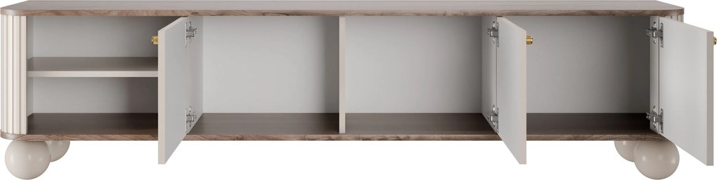 TV stolík Vesper 3D 187 cm - kašmír / orech / zlaté úchytky / guľaté nohy