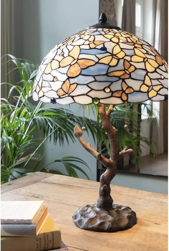 Modrá stolná lampa Tiffany Butterflies - Ø 40*60 cm E27/max 2x60W