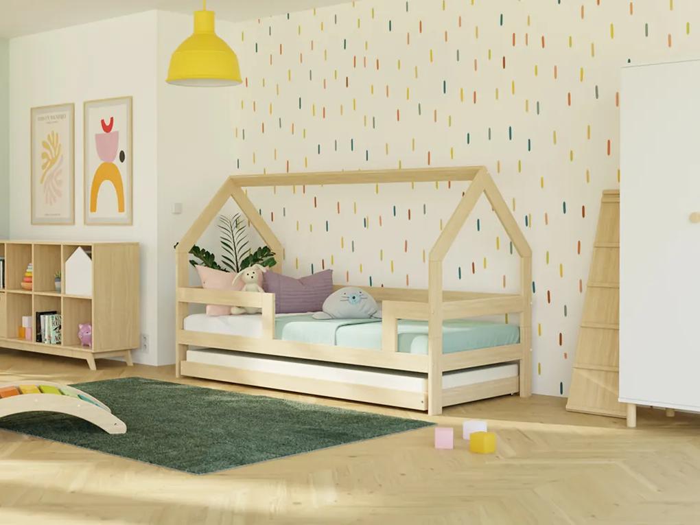 Detská drevená posteľ domček SAFE 3v1 so zábranou a prístelkou