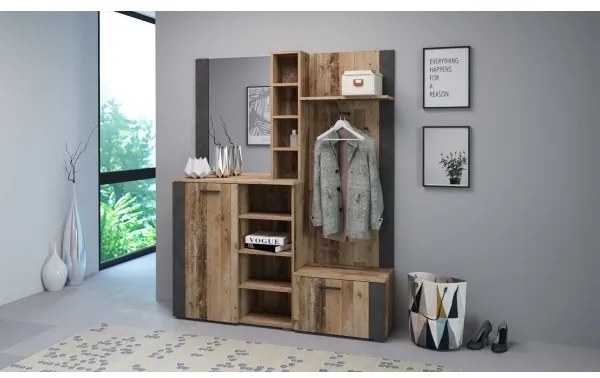 Predsieňová stena so zrkadlom KEVIN hnedá/čierna