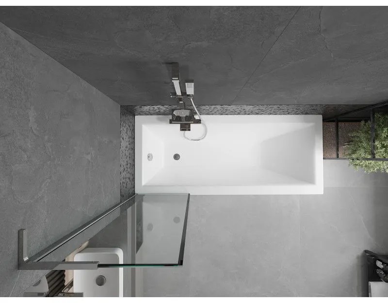 Mexen Next L, 1-krídlová vaňová zástena 50 x 150 cm, 6mm číre sklo-čierny vzor, chrómový profil, 895-050-000-03-70-01