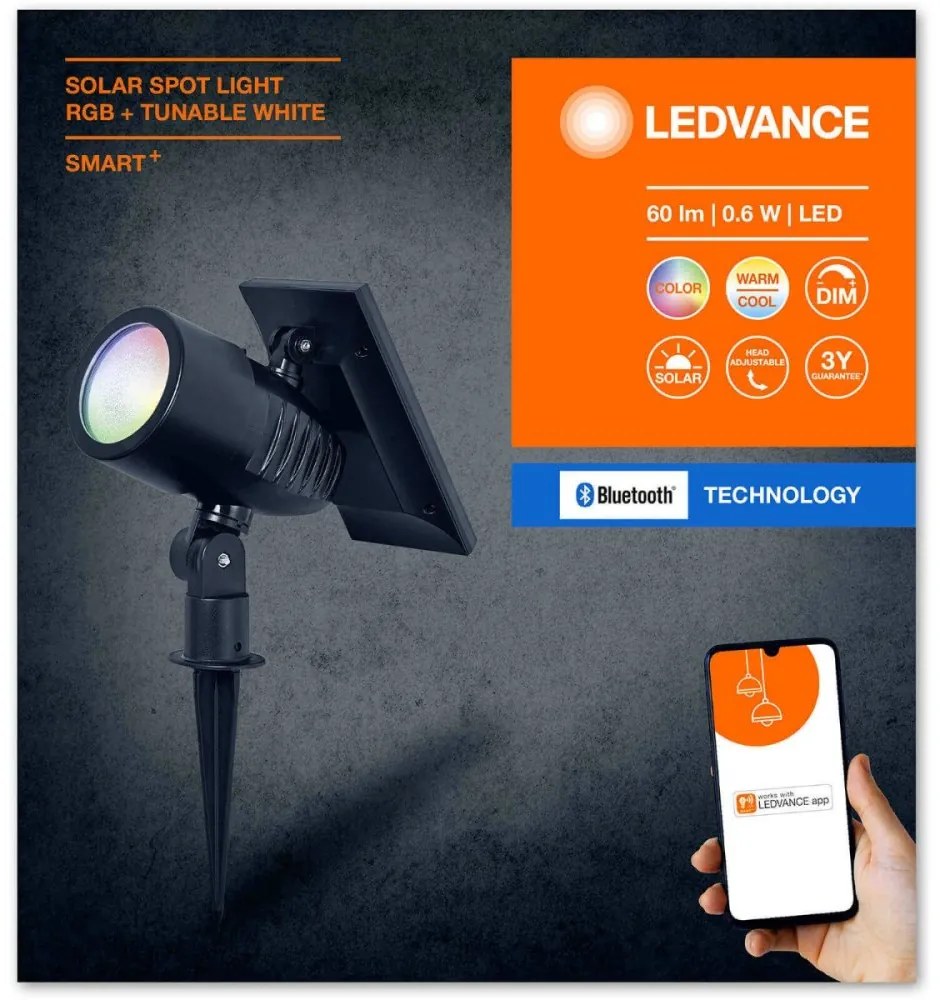 Inteligentný solárny svetlomet LEDVANCE CCT + RGB IP44 SMART+ BLUETOOTH