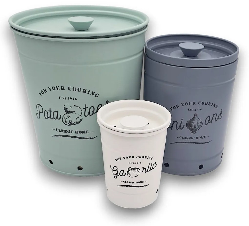 Orion Plechová dóza na cesnak s vetraním, biela RETRO