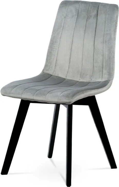 Štýlová stolička, šedou zamatovou látkou, masívne bukové nohy, čierny matný lak