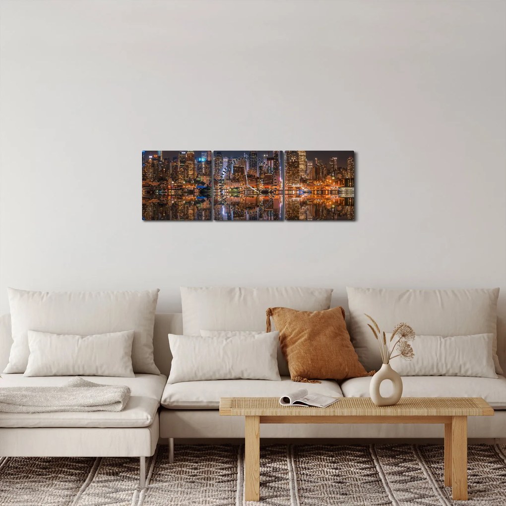 Obraz - Mrakodrapy (s hodinami) (90x30 cm)