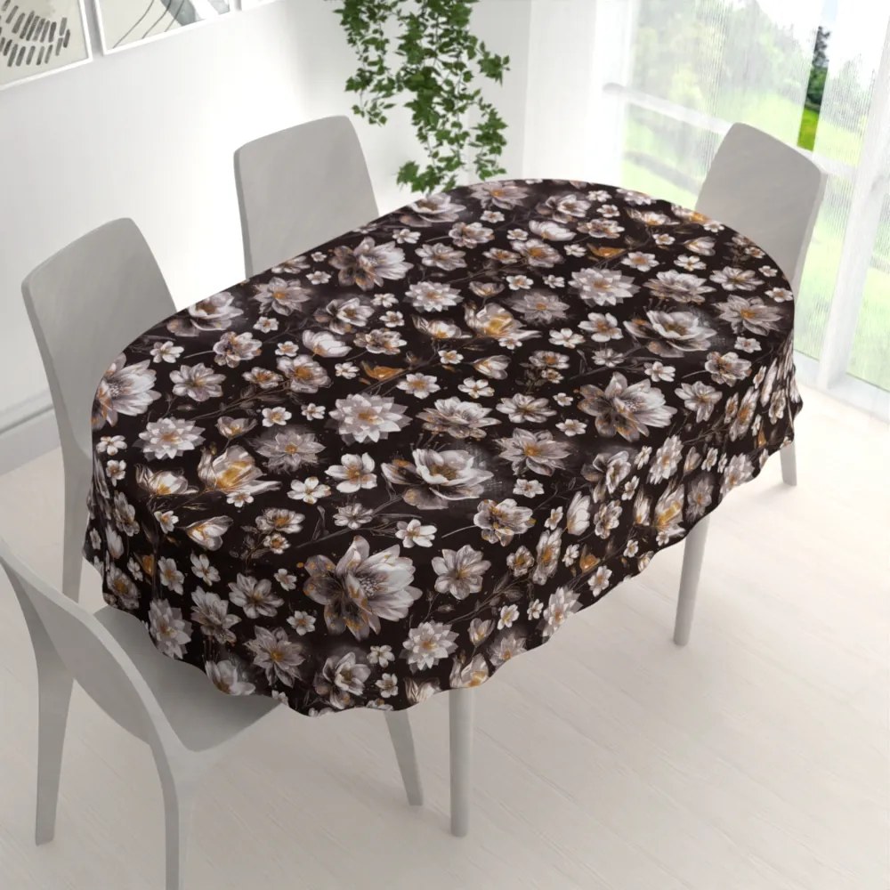 Biante Bavlnený oválny obrus Sandra SA-625 Magické lekná na temne hnedom 80x120 cm
