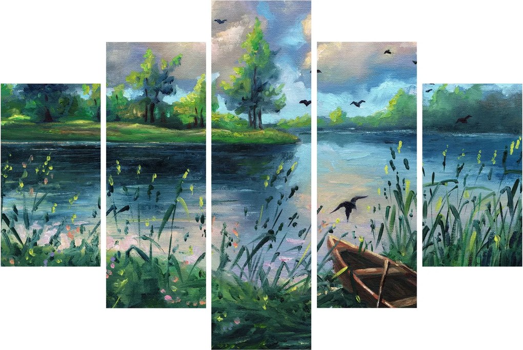 Obraz - Olejomaľba, Letný podvečer pri jazere (150x105 cm)