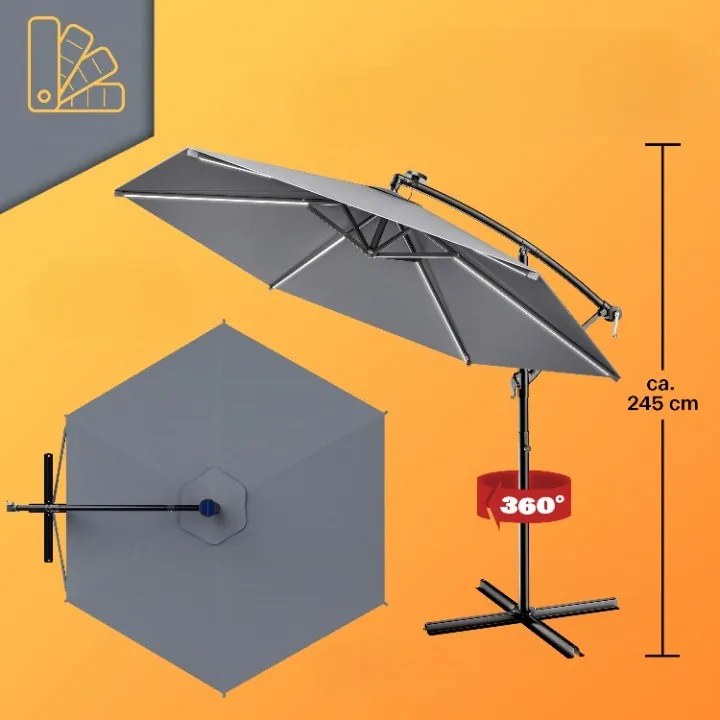 InternetovaZahrada LED slnečník Mali Ø350 cm - antracit