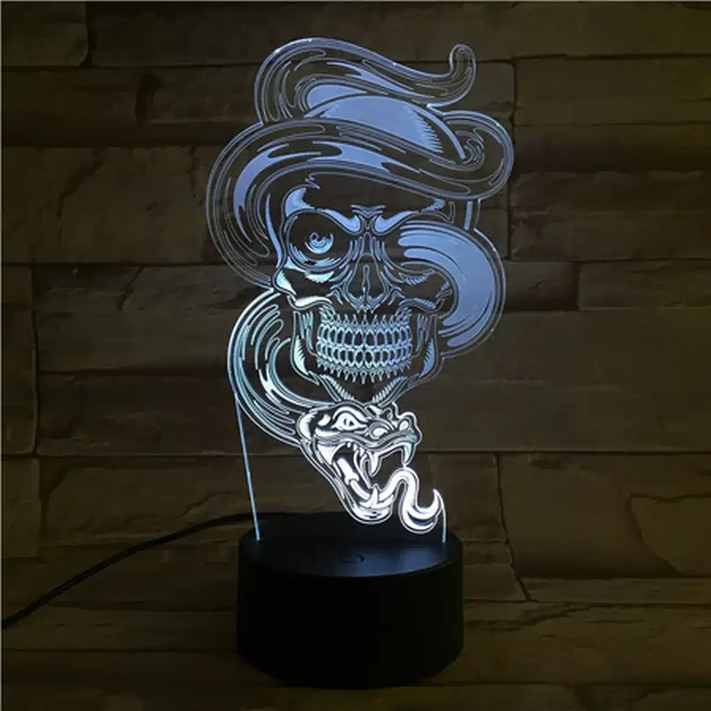 3Dmix 3DL-CLK030 – 3D LED nočná lampa - Lebka s hadom (Hodiny s budíkom)