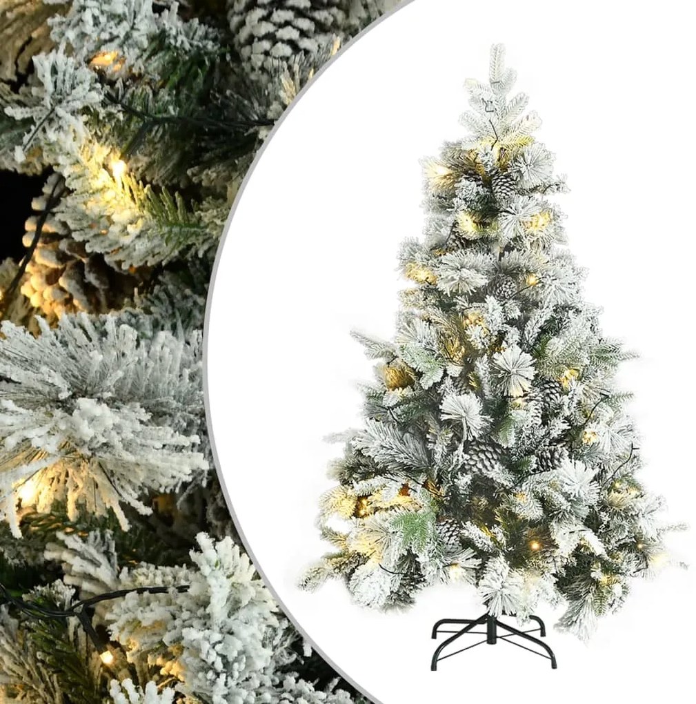 vidaXL Vianočný stromček s vločkami, LED a šiškami 150 cm PVC a PE