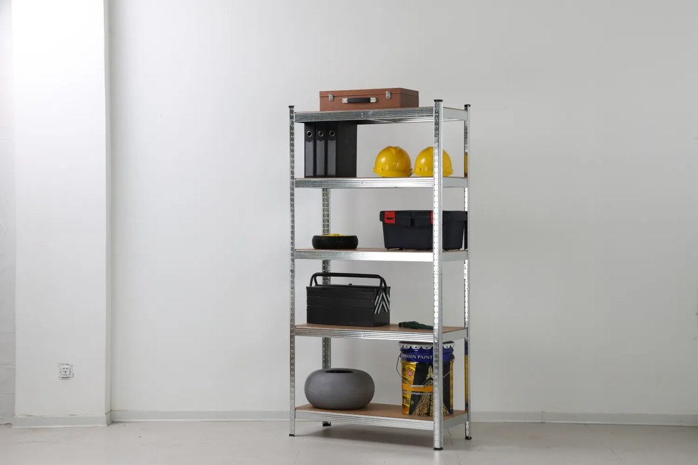 Kovový regál BestBerg BBMS-30 / 120 x 180 x 45 cm / 5 políc / strieborná/hnedá