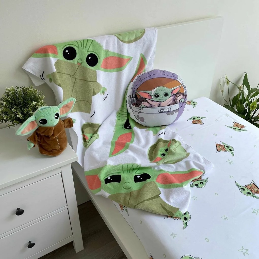 Jerry Fabrics Plátené prestieradlo s gumou Star Wars Baby Yoda, 90 x 200 cm + 25 cm