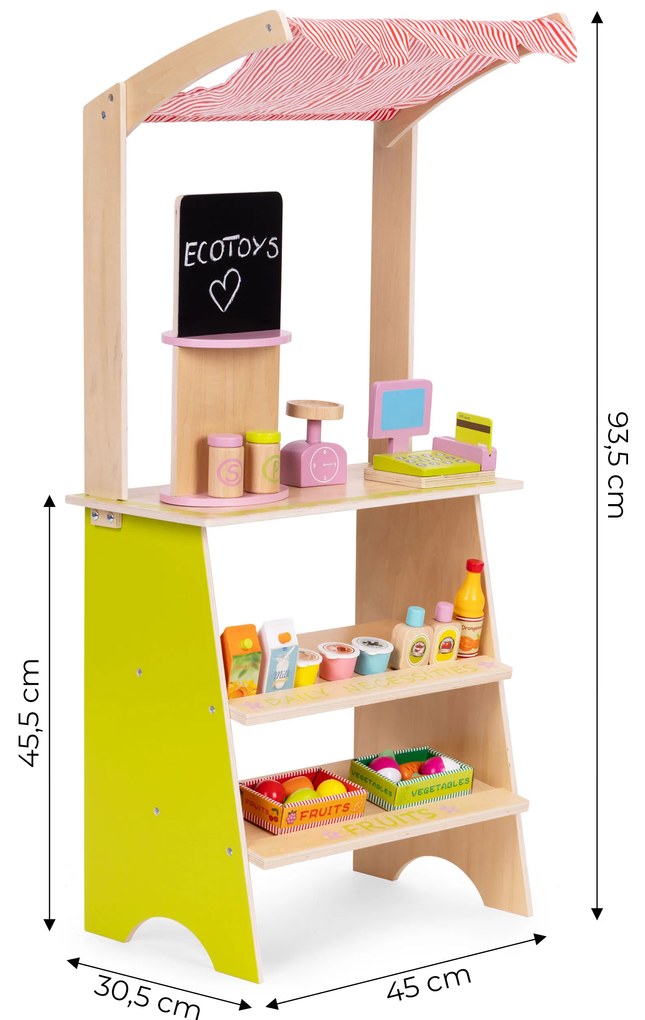 ECOTOYS Drevený detský stánok s pokladňou a váhou