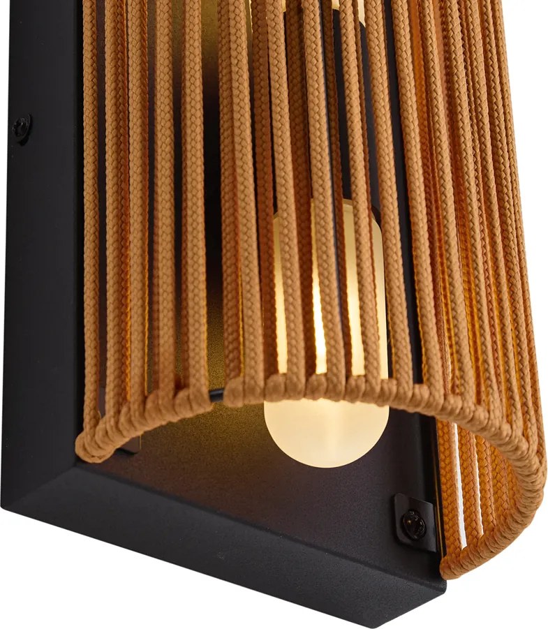 Japandi nástenné svietidlo oranžové s čiernou farbou a lanom IP44 - Jayla