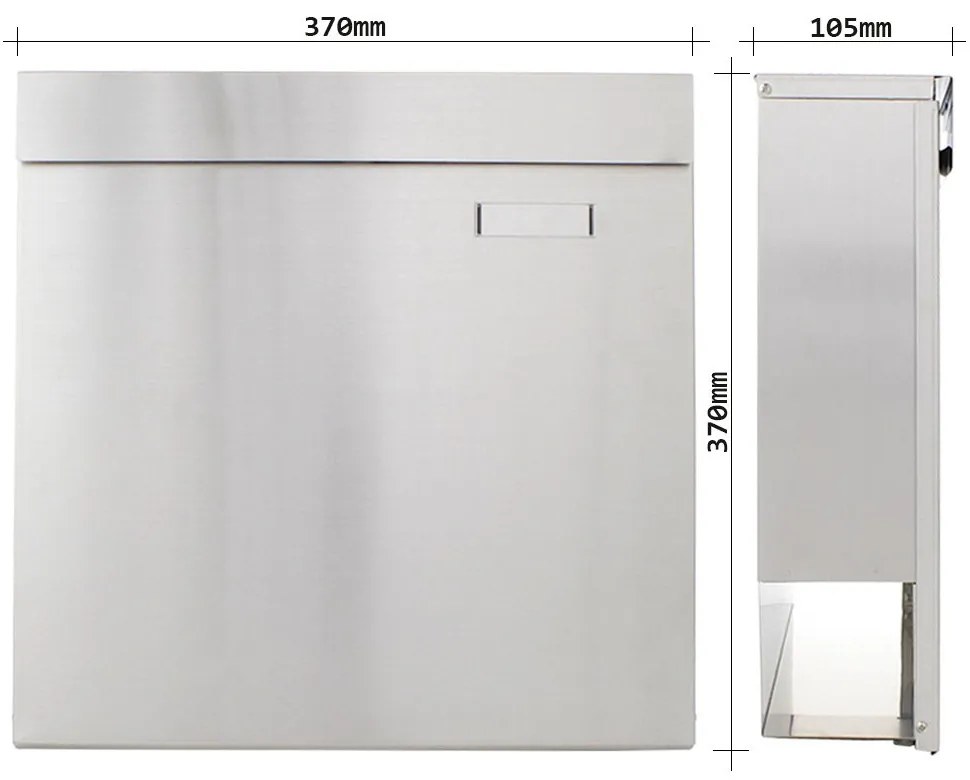 Rottner Poštová schránka KENSINGTON inox, 370 x 105 x 370 mm, nerez