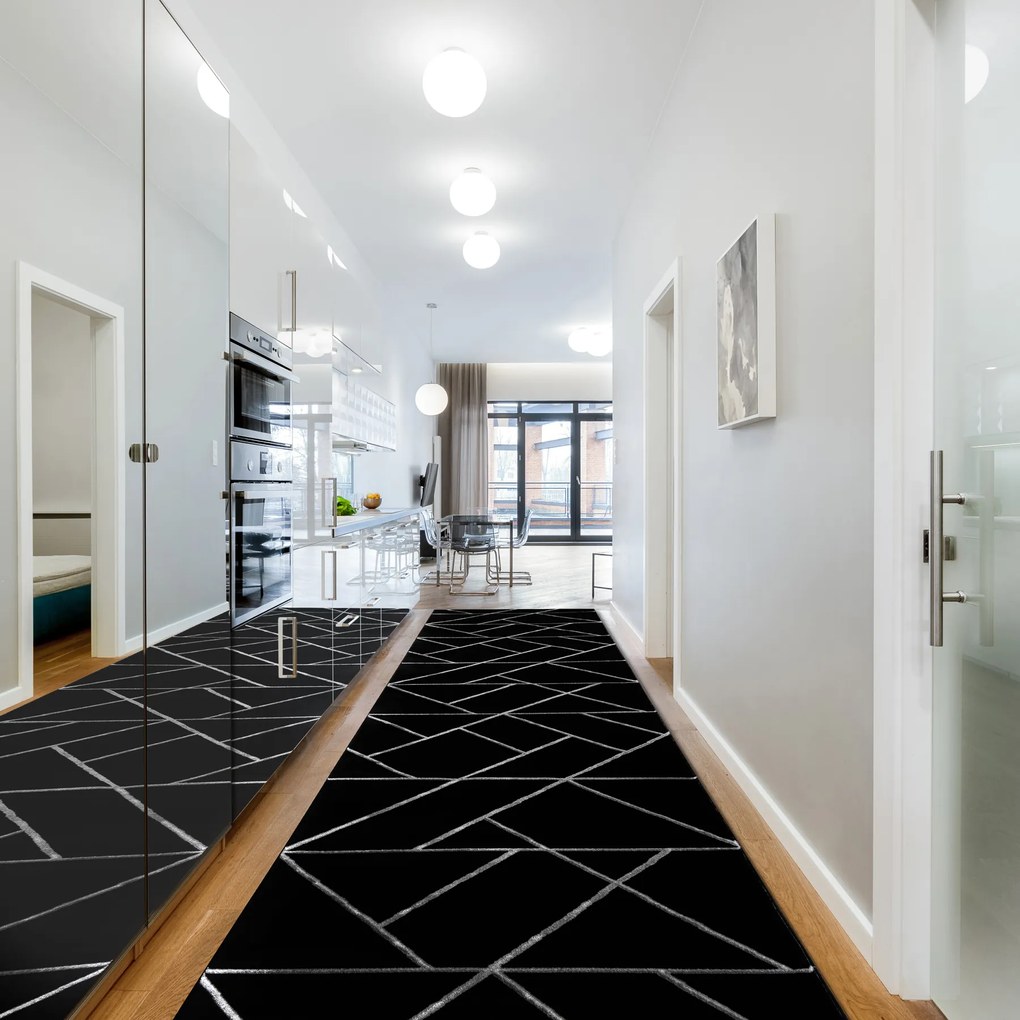 Behúň EMERALD 7543 Glamour exclusive, Geometrický, čierny + strieborná