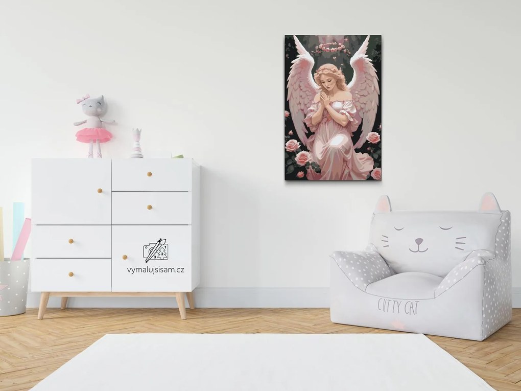Gario Maľovanie podľa čísel Anjel s ružovými ružami Rozmery: 40 x 60 cm, Rámovanie: S vnútorným rámom