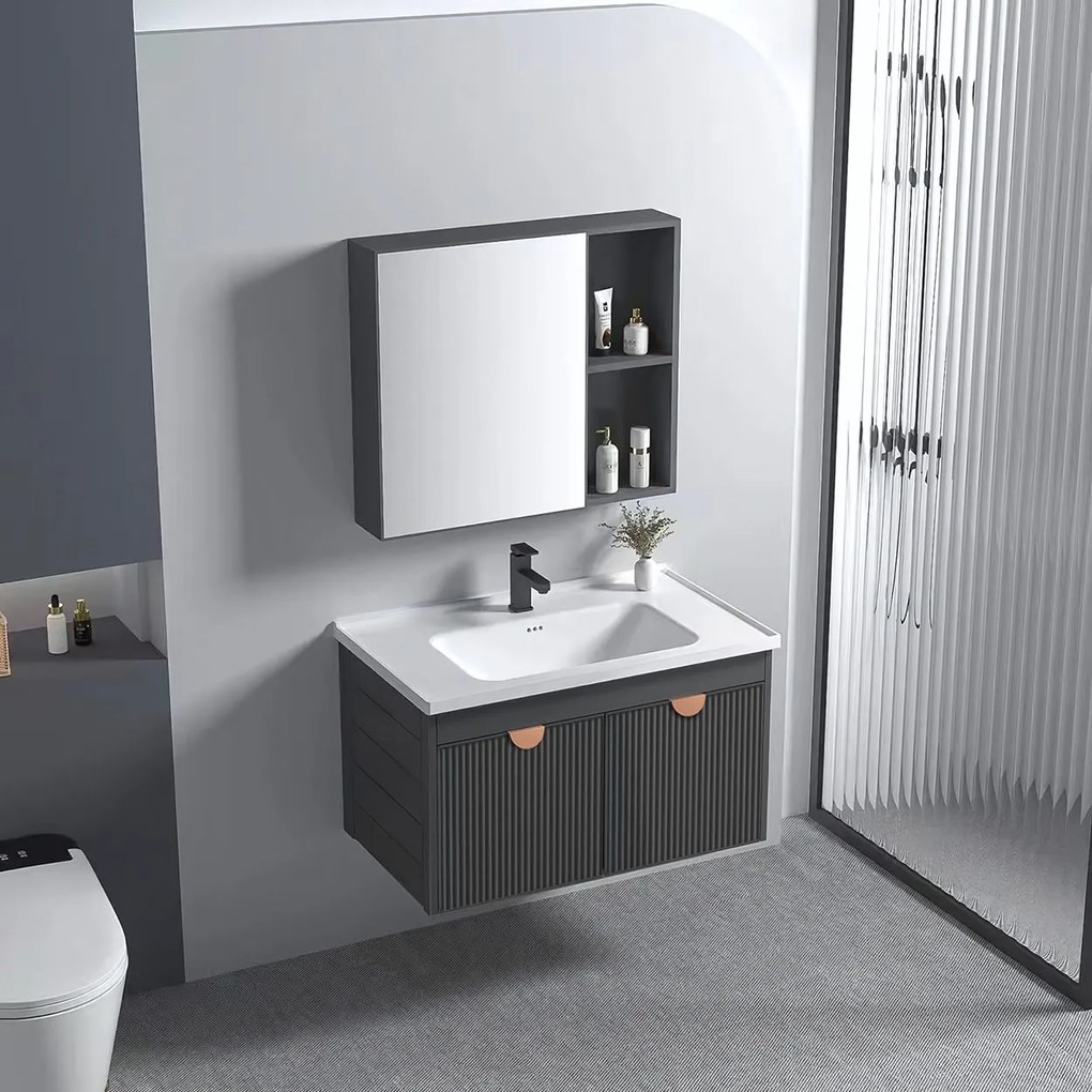 Rea Mario, súprava kúpeľňového nábytku s umývadlom 60cm, šedá matná, REA-M0006