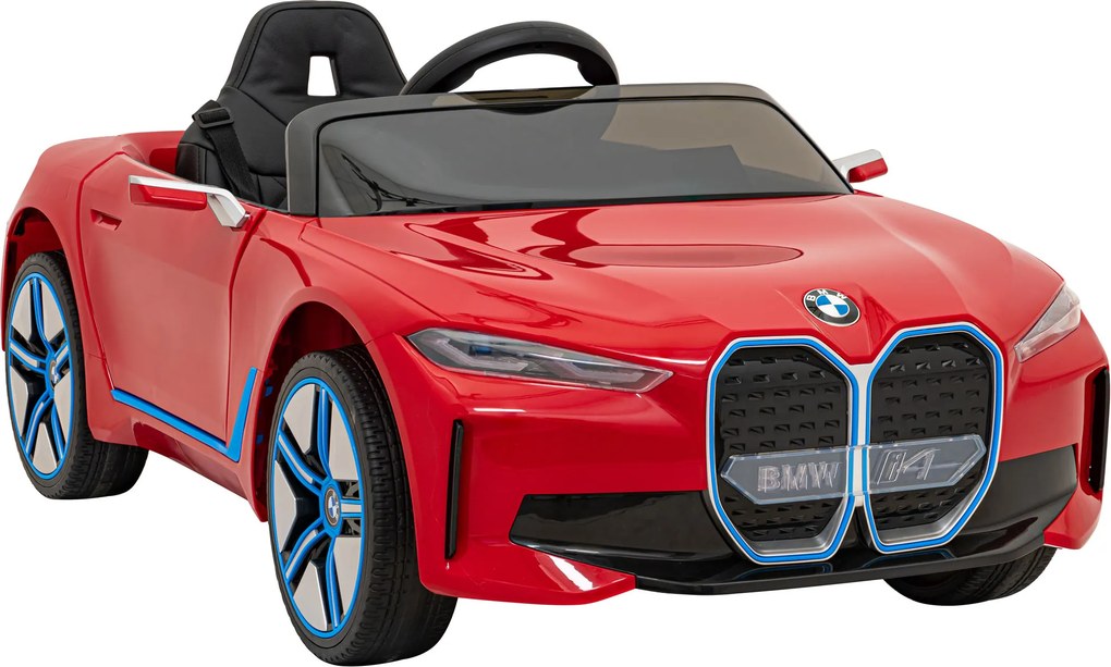 Ramiz Elektrické autíčko BMW i4 pre deti červené + diaľkové ovládanie + EVA + ekokoža + LED audio + pomalý štart
