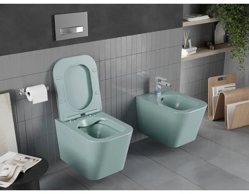 Mexen Teo, závesné WC Rimless s WC doskou slim, duroplast, zelená matná, 30854048