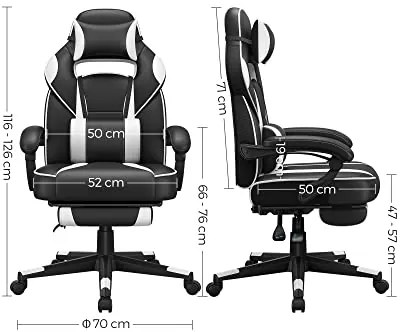 Herné kreslo, polohovateľné , 116-126x70cm,čiernobiele