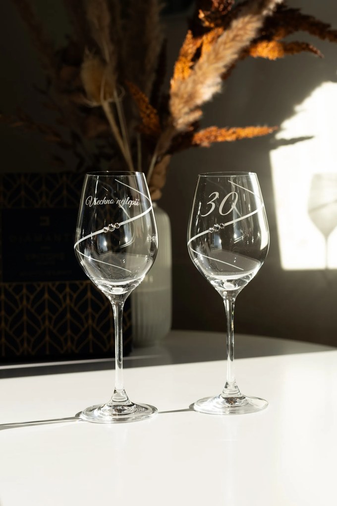 Diamante poháre na biele víno Silhouette City s kryštálmi Swarovski v prémiovom saténovom balení 360ml 2KS