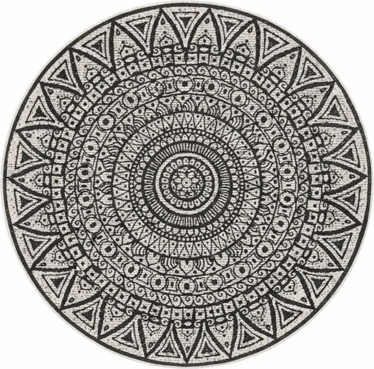 Mujkoberec Original, Kusový koberec Mojkoberec Original Nora 104161 Black Creme kruh – na von aj na doma, 240x240 (priemer) kruh, čiernobiela, chodba / predsieň