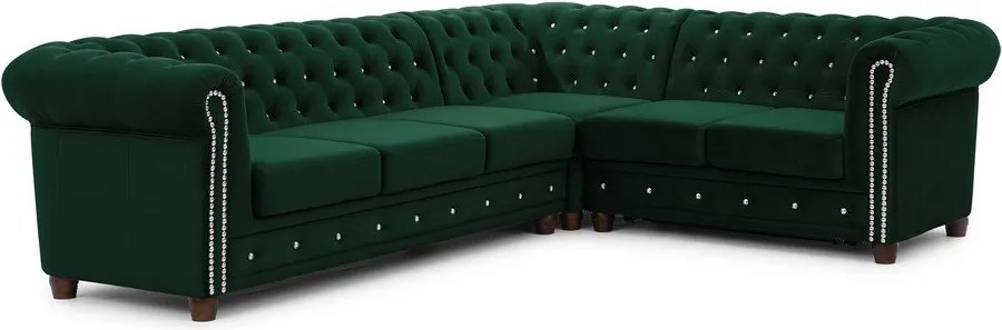 Zelená zamatová rozkladacia rohová pohovka (pravý roh/do L) York Blik – Ropez