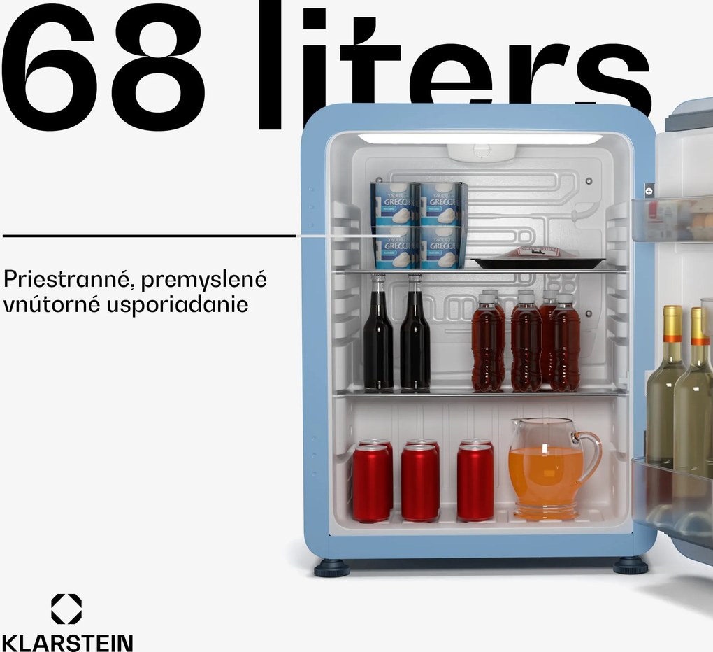 Klarstein Audrey Evo mini chladnička, 68 l, retro dizajn, tichá, kompaktná, 3 farby