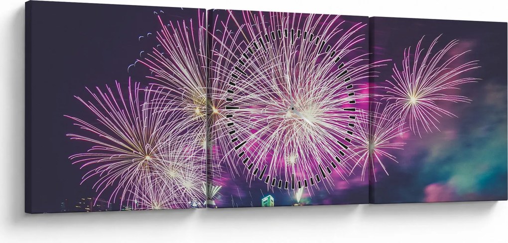 Obraz ohňostroja (s hodinami) (90x30 cm)