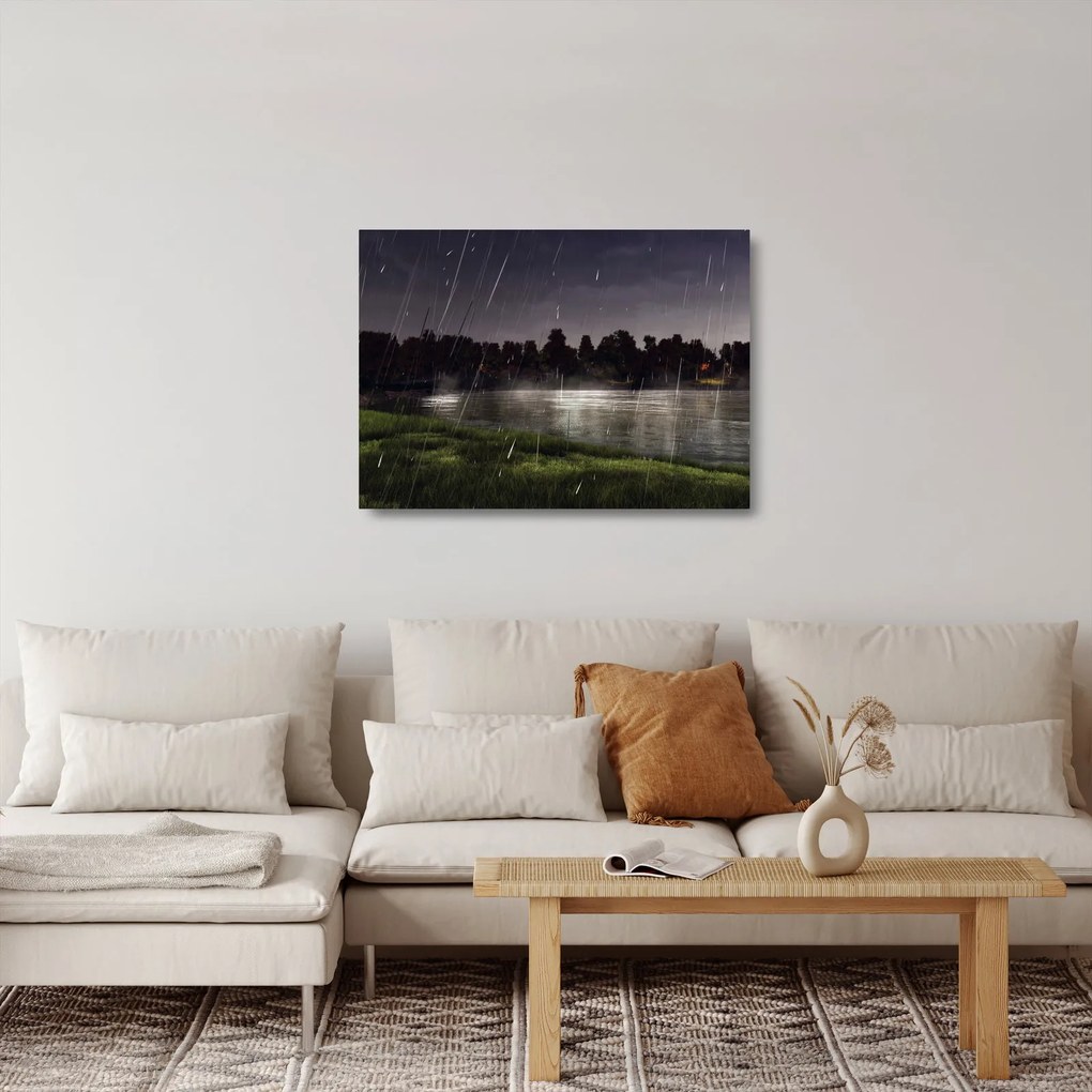 Sklenený obraz - Daždivý večer (70x50 cm)