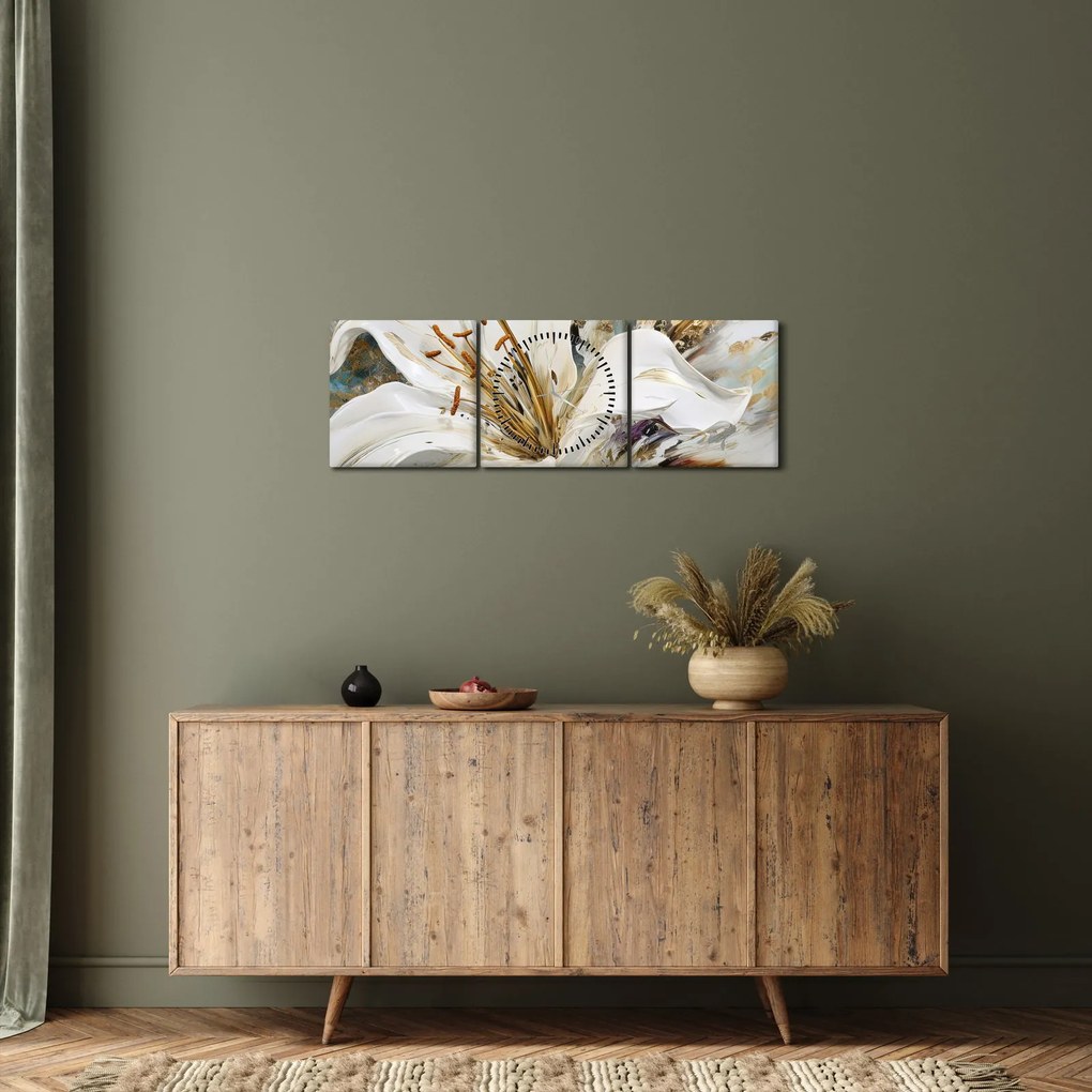 Obraz - Abstrakcia s ľaliou (s hodinami) (90x30 cm)