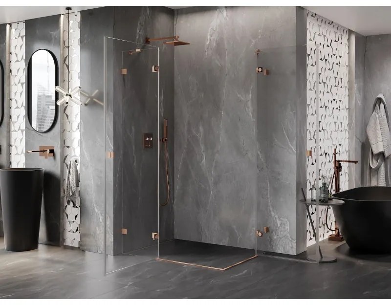 Mexen Lunar Duo, výklopný sprchový kút 115 x 90 cm, 8mm číre sklo, profil medená matná, 834-115L-090P-65-00