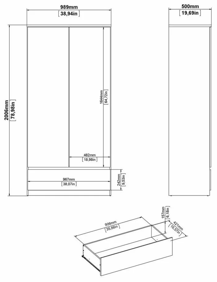 Biela šatníková skriňa 99x201 cm Naia - Tvilum