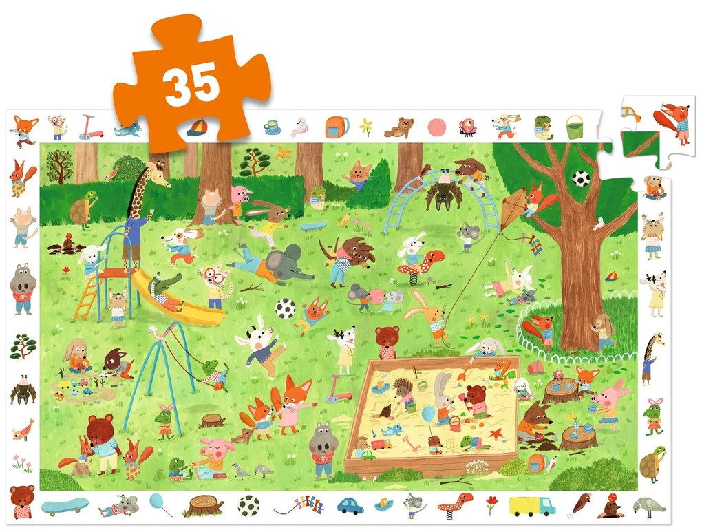 Vyhľadávacie puzzle s plagátom - Ihrisko pre zvieratká - 35 ks
