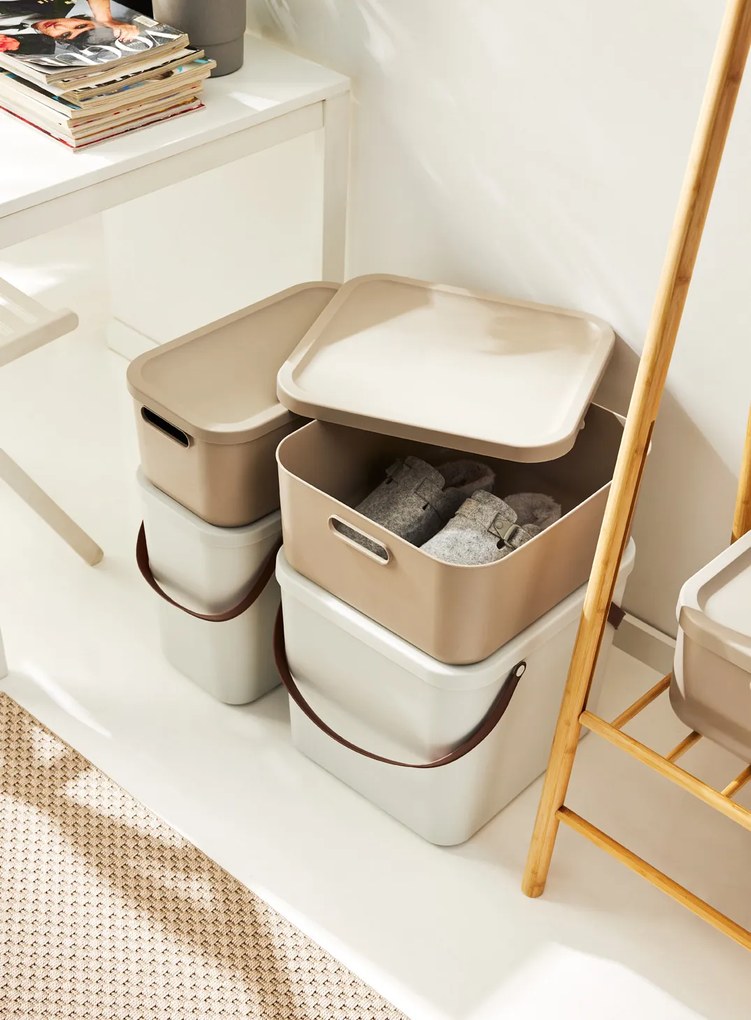 Rotho Úložný box, rovný s víkem, 12l, cappuccino ALBU LIGHT, 40x24x18 cm