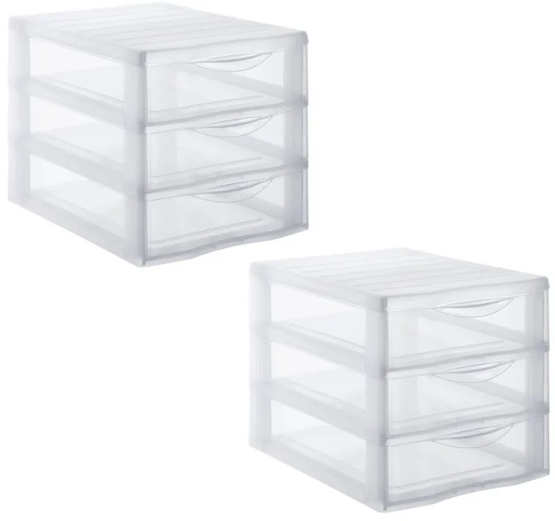 Úložný box s 3 zásuvkami, transparentný, ORGAMIX A4 3T