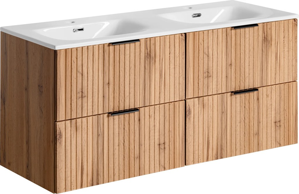 Comad Kúpeľňová skrinka s keramickým dvojumývadlom Adel Oak 120 cm - dub wotan