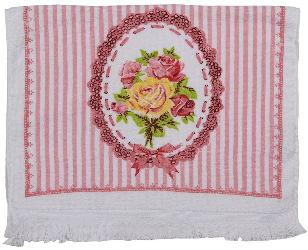 Kuchynský froté uterák s ruží a prúžkom - 40*66 cm
