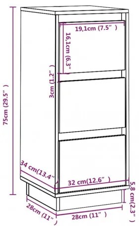vidaXL Komody 2 ks sivé 32x34x75 cm borovicový masív-