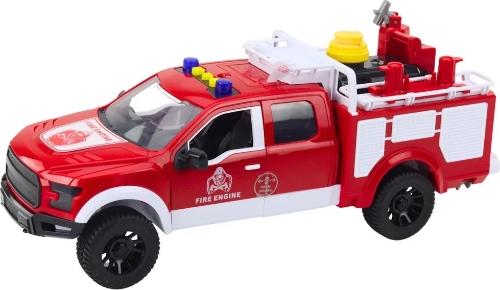 LEAN Toys Hasičské auto s vodou, svetlami a zvukmi, bielo-červené, v mierke 1:12