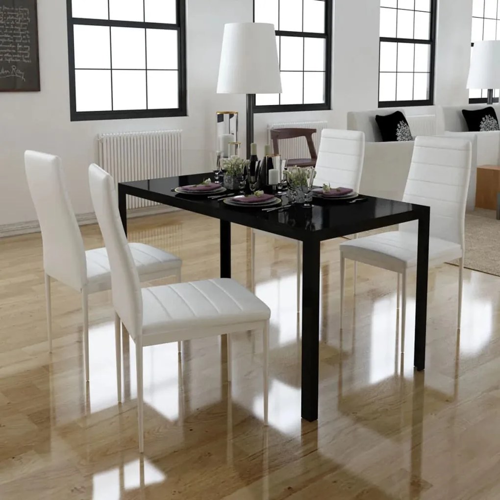 vidaXL Kuchynský set - 4 biele stoličky a 1 stôl s moderným dizajnom