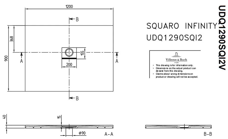 Villeroy & Boch SQUARO INFINITY - Sprchová vanička 120x90cm, Quaryl®, Stone White UDQ1290SQI2V-RW