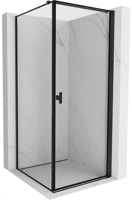 Mexen Mist-B, 1-krídlový výklopný sprchový kút, pravý, 70 x 70 cm, číre sklo-čierny rám, 8A2T-070-070-70-70-P